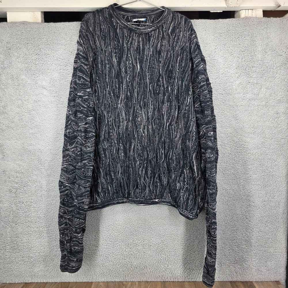 Vintage Coogi Australia Basics 3D Knit Sweater Mens 4X Black Grey Distressed